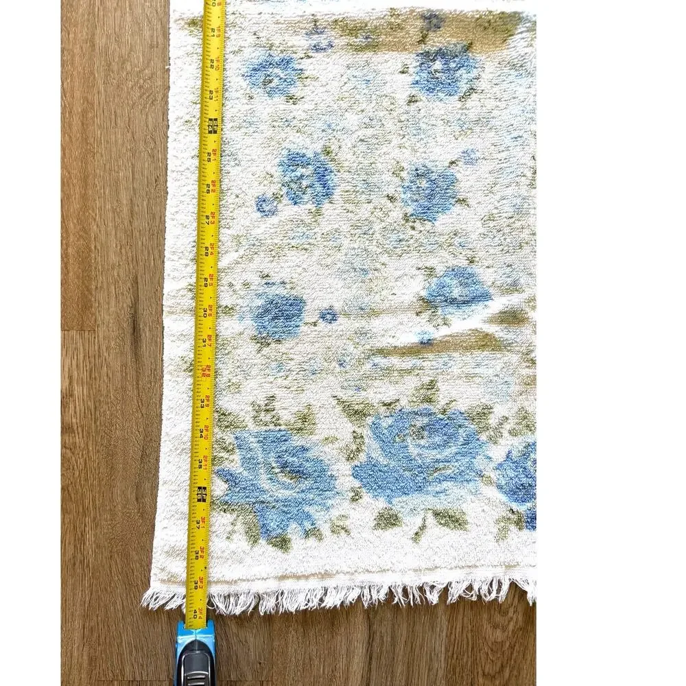 Vintage Cannon Towel 3 Blue Rose Floral Fringed Terrycloth Bath Towels MCM 70s